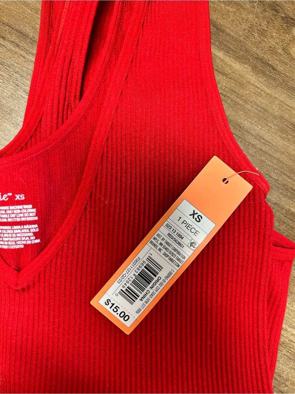 Target Red Ribbed V-Neck Tank Bodysuit - Picture 2 of 2